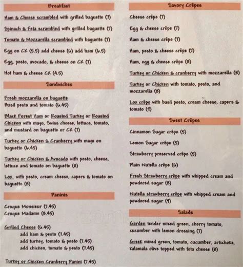 Menu at French Bakery, Kirkland