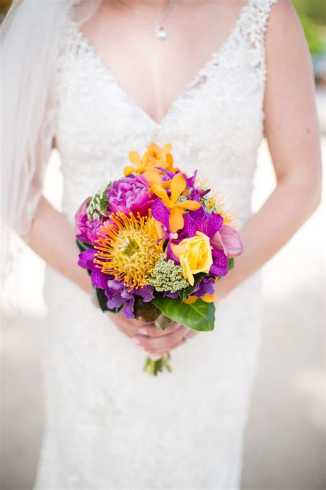 Bright Tropical Bridal Bouquet with Orchids