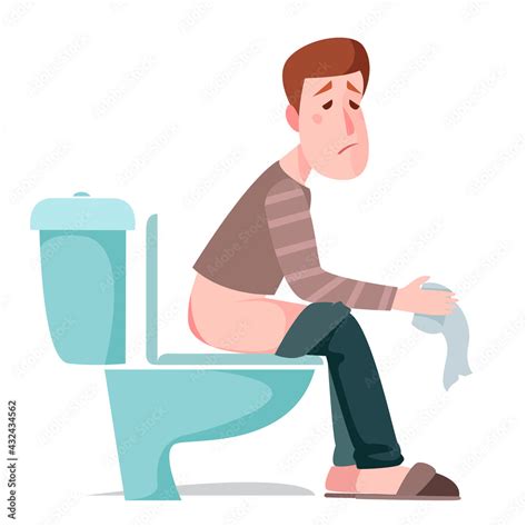 A sad man sits on the toilet. Stomach problems, hemorrhoids, diarrhea ...