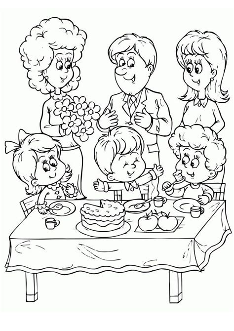 the family is celebrating thanksgiving coloring page