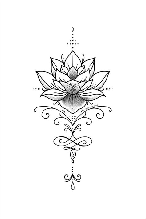 a black and white drawing of a lotus flower