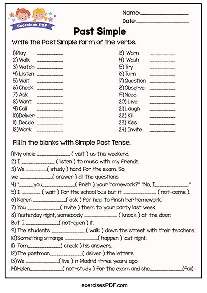 Fill in the blanks with Simple Past Tense - Exercises PDF