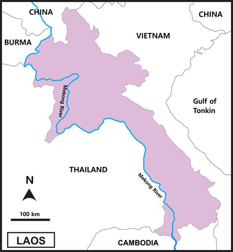 Map of Laos includes regions, Mekong River, borderline countries ...