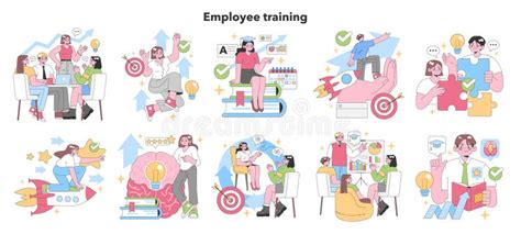 Employee Training Set. Flat Vector Illustration. Stock Illustration ...