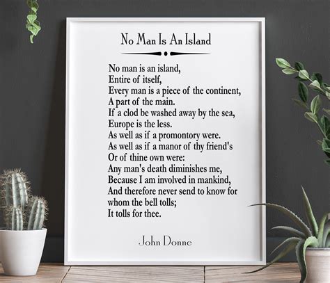 No Man Is An Island by John Donne Poem John Donne Prints Philosophy ...