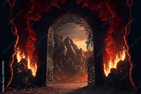 hell's gate, devil, horrific gates of hell with flames and fire and ...