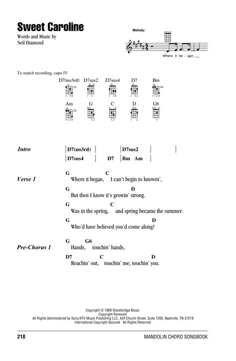 Sweet Caroline by Neil Diamond - Mandolin Chords/Lyrics - Guitar Instructor