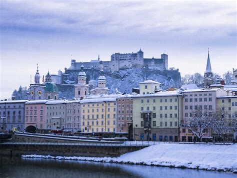 Austria, Salzburg, Old town, Salzach river, Hohensalzburg Fortress and ...