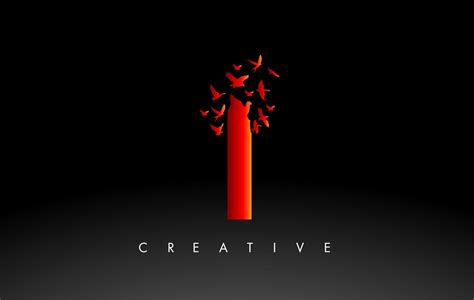 Red I Logo Letter with Flock of Birds Flying and Disintegrating from ...