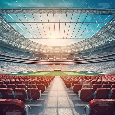 Premium AI Image | Soccer stadium with green grass and blue sky and at ...