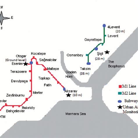 Istanbul subway lines and the depth of the subway stations where PM 2.5 ...