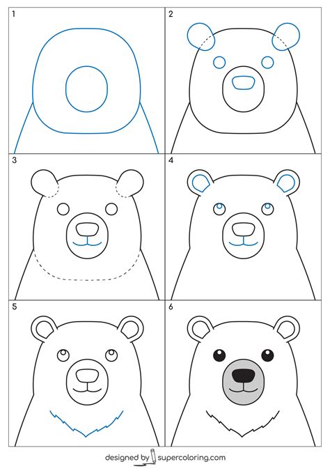 Polar Bear Head Step by Step Drawing | Free Printable Puzzle Games