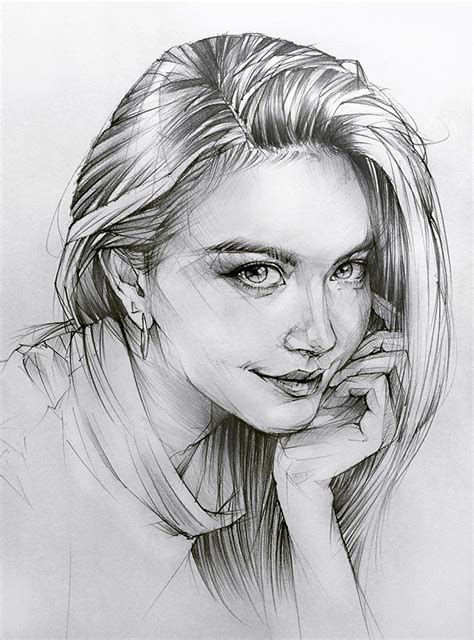 How To Draw A Beautiful Girl Portrait Sketch - Background Free