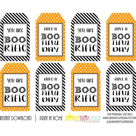 Printable Halloween Gift Tags, Halloween BOOrific & BOOtiful Day Favor ...