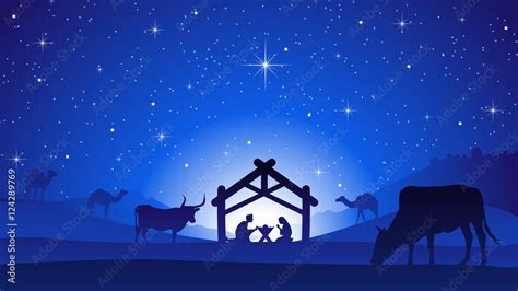 Christmas Nativity Scene with Manger Silhouette Stock Vector | Adobe Stock