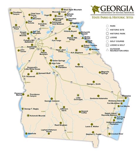 State Parks and Historic Sites map of Georgia