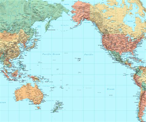 Map of Pacific Ocean with cities