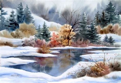 MONTANA WINTER LAKE | Расписанные холсты, Методы акварельной живописи ...