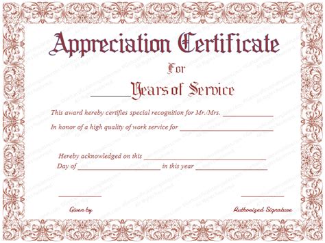 Free Printable Appreciation Certificate for Years of Service