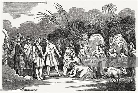 Reconciliation Of Jacob And Esau Woodcut Published 1835 High-Res Vector ...