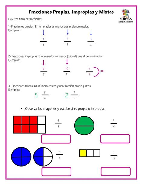 Ficha de Fracciones Propias e Impropias | Fracciones, Resta de ...