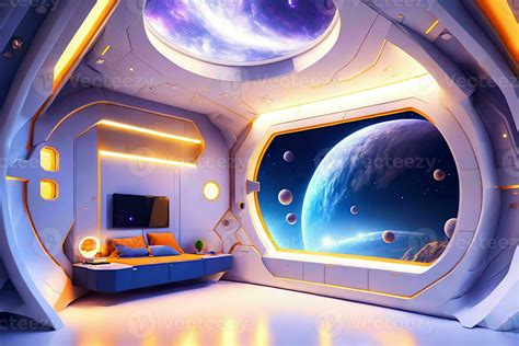 futuristic hard surface interior design of spaceship bedroom ...