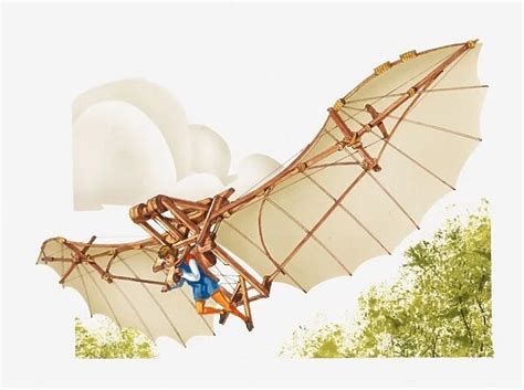 Illustration of Leonardo da Vincis ornithopter flying