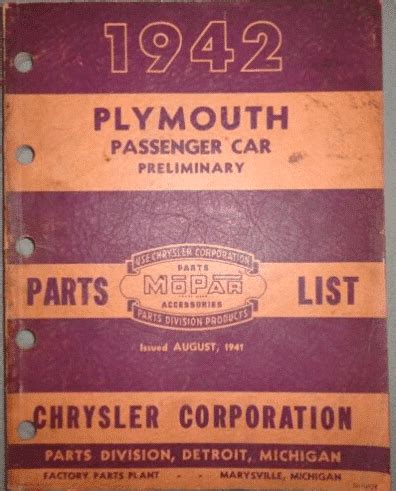 1942 Plymouth Factory Parts Catalog - Classic MOPAR Parts - Andy ...