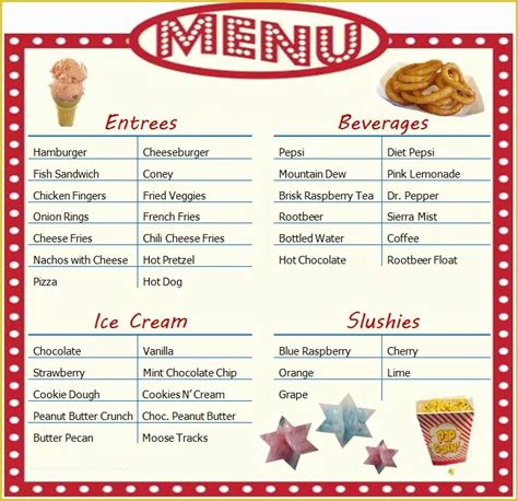 Printable Concession Stand Menu Template Word