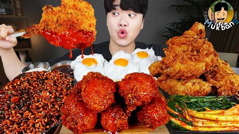 ASMR MUKBANG 직접 만든 양념 치킨먹방! 스테이크 짜파게티 레시피 & 먹방 FRIED CHICKEN AND BLACK ...