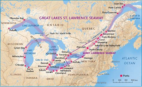 Map of the St. Lawrence Seaway and Great Lakes-St. Lawrence Seaway ...