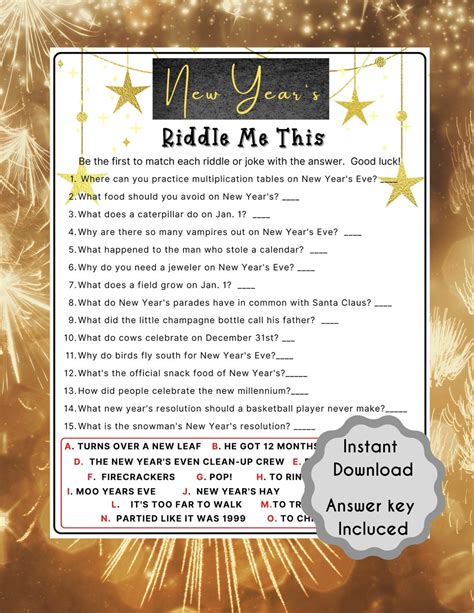 New Years Riddle Me This Game New Years Printable Game - Etsy