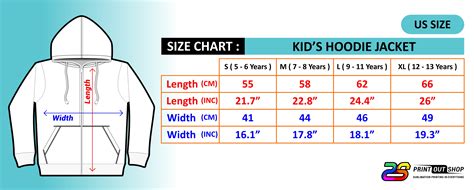 SIZE CHART-HOODIE JACKET KIDS_US SIZE – PrintOut Shop