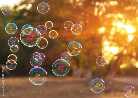 soap bubbles into the sunset with beautiful bokeh.close-up Stock Photo ...