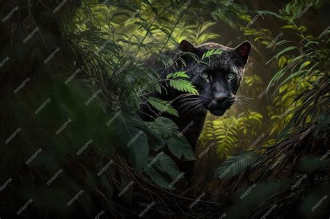 Premium AI Image | Panther prowling through dense jungle hunting its ...