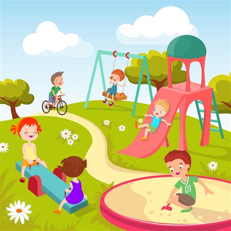 Kids Playing In The Park Clipart