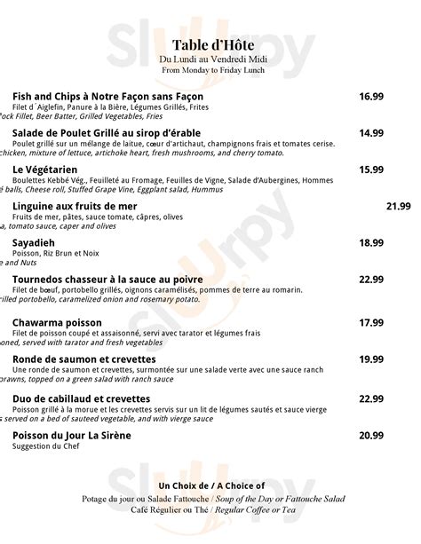 Restaurant La Sirene De La Mer menù, Montreal - Main Menu | Sluurpy