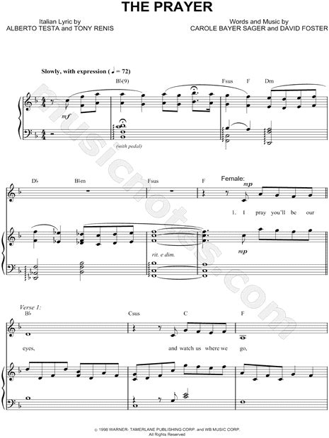 Print and download The Prayer sheet music by Celine Dion arranged for ...