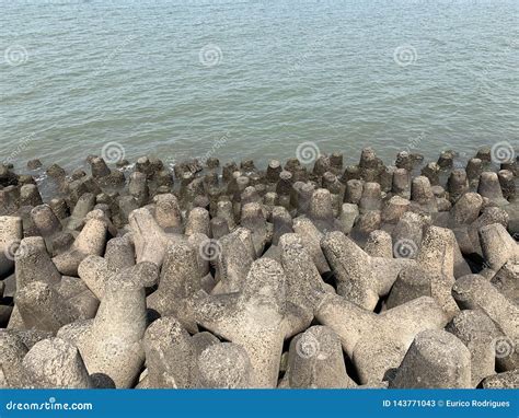 Tetrapods, Coastal Erosion Prevention, Mumbai Skyline Stock Image ...