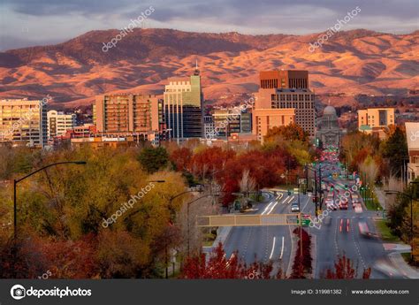 Close up of Boise Idaho down Capital Boulevard with fall colors Stock ...