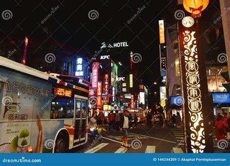 Cityscape Building and Street at Ximending Market in Night Editorial ...