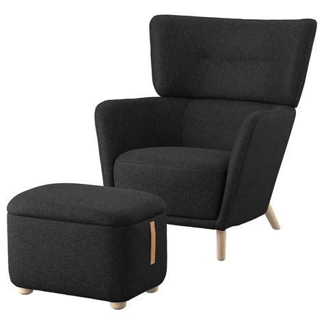 OSKARSHAMN wing chair with ottoman, Gunnared black/gray - IKEA