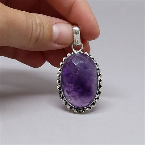 Faceted Amethyst Vintage Style .925 Solid Sterling Silver Pendant