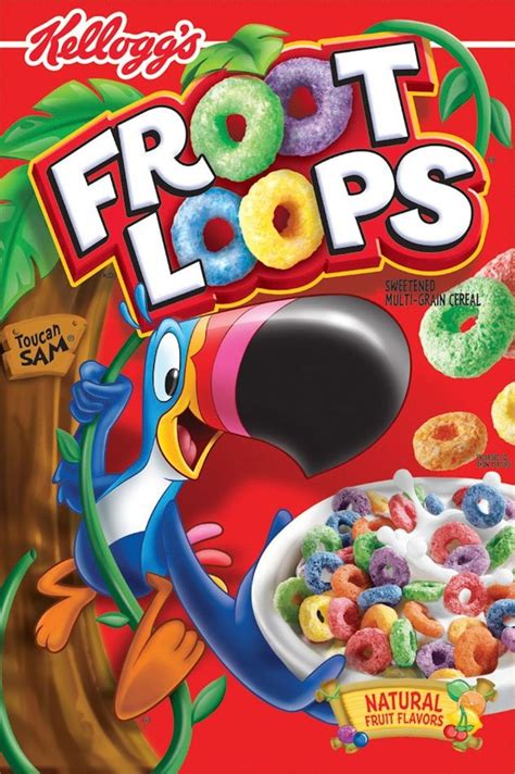 fruit loops cereal box with an image of a bird