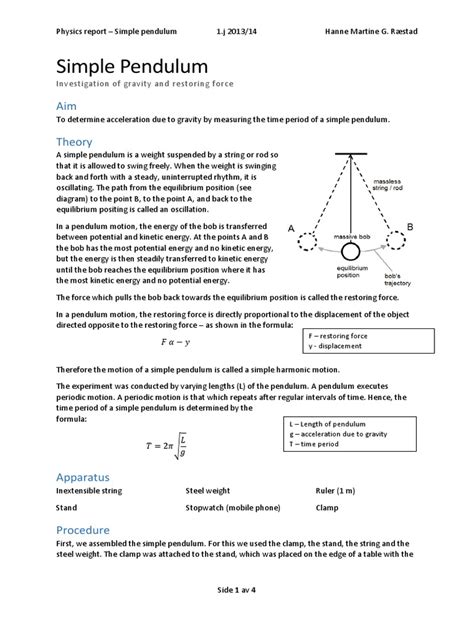 Physics Report - Simple Pendulum | Pendulum | Oscillation