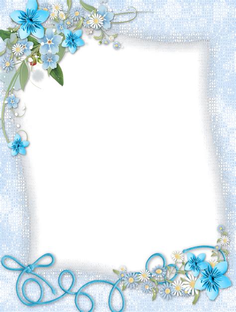 Transparent Blue PNG Frame with Flowers | Printable frames, Flower ...