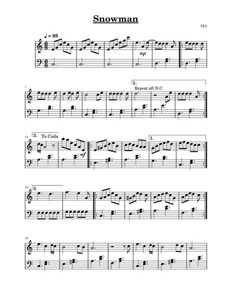 Snowman - Sia Sheet music for Piano (Solo) Easy | Musescore.com