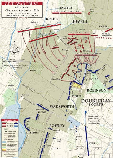 Gettysburg: Oak Ridge, July 1, 1863, 2:00-3:00pm Gettysburg Map ...