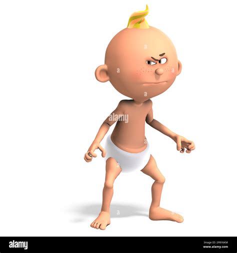 3D-illustration of a cute and funny cartoon baby with a diaper is so ...