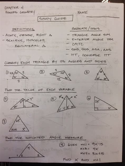 Honors Geometry - Vintage High School: Chapter 4 Test Study Guide